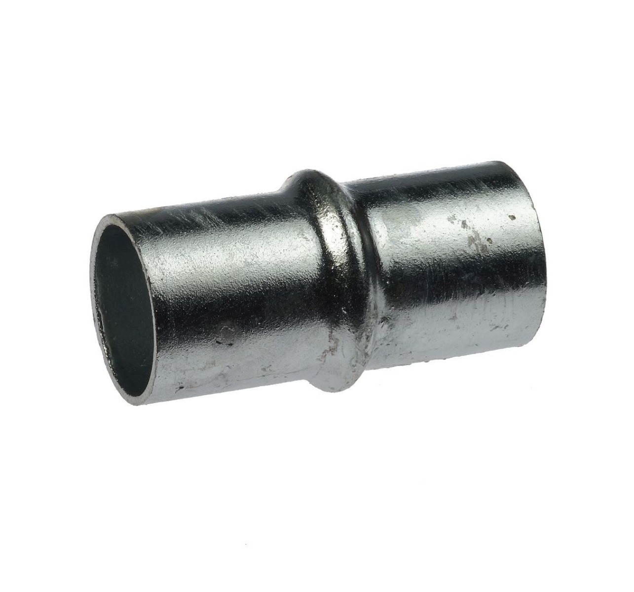Zilverkleurig inwendig koppelstuk van thermisch verzinkt staal voor het stevig en naadloos verbinden van ronde metalen buizen.