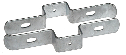 Een duurzame thermisch verzinkte langlipbeugel ontworpen voor de bevestiging van dubbelstaafmatten aan een 60x40mm kokerprofiel.