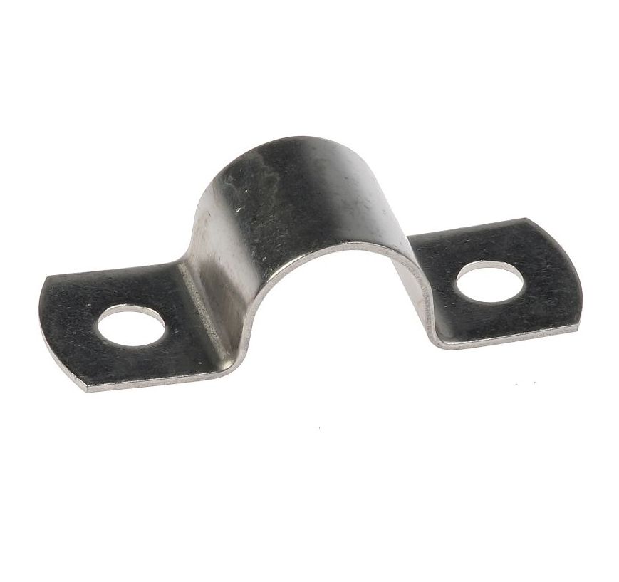 Een duurzame RVS 304 zadel strip van 25 x 1.5 mm met twee schroefgaten voor stevige buisbevestiging.