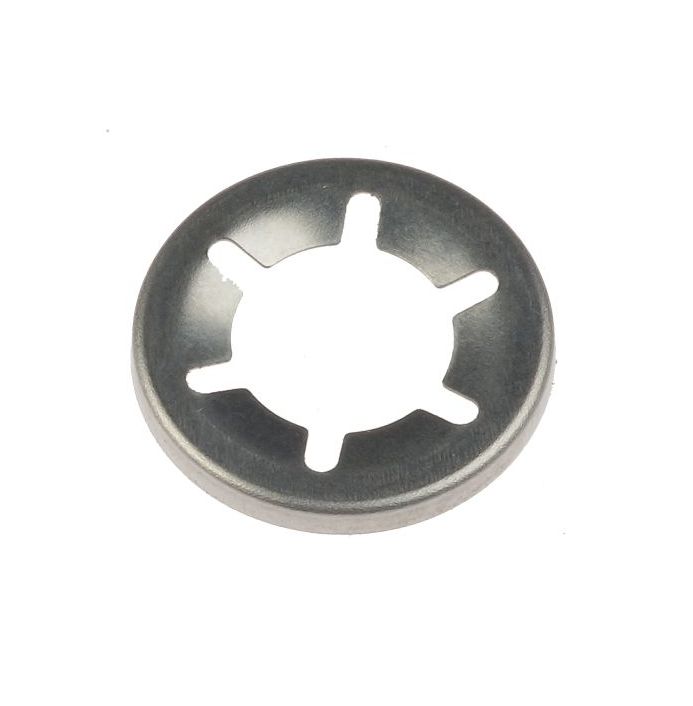Een ronde roestvaststalen klemring type NMG 454 met interne tanden voor een stevige bevestiging op een witte achtergrond.