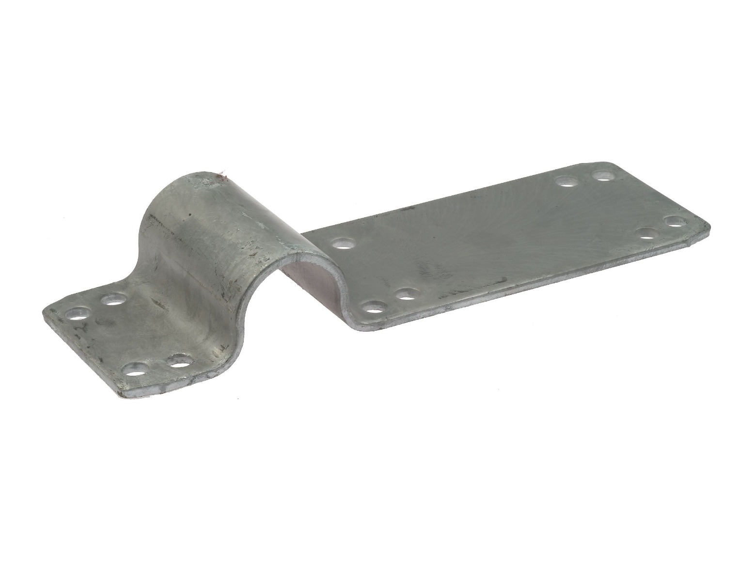 Robuuste thermisch verzinkte stalen kapbeugel met een verlengde lip van 200 mm en voorgeboorde gaten voor stabiele montage op wanden.