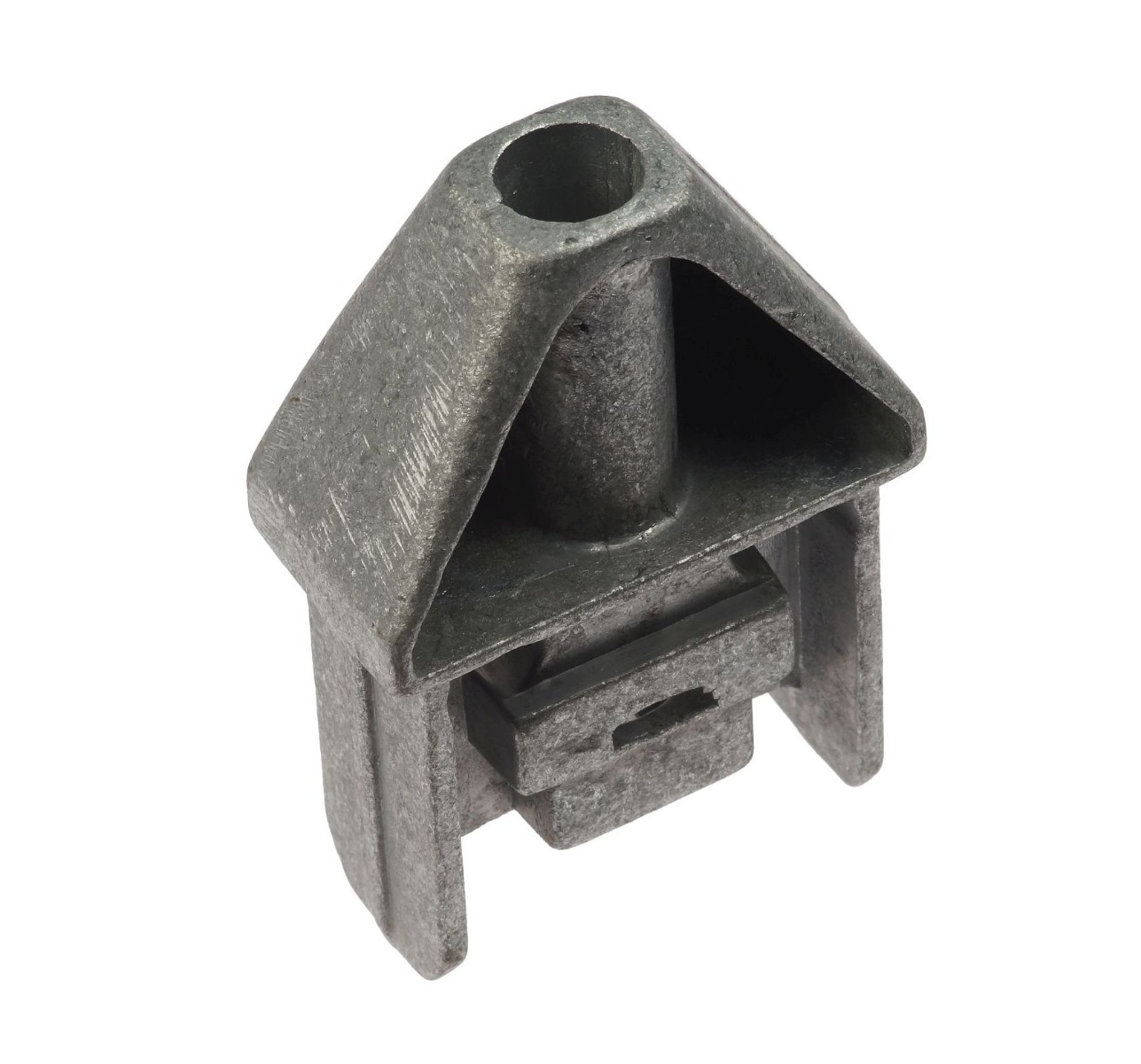 Grijze aluminium veiligheids-eindverbinder voor de montage van horizontale kokerprofielen in diverse constructies voor extra stabiliteit.