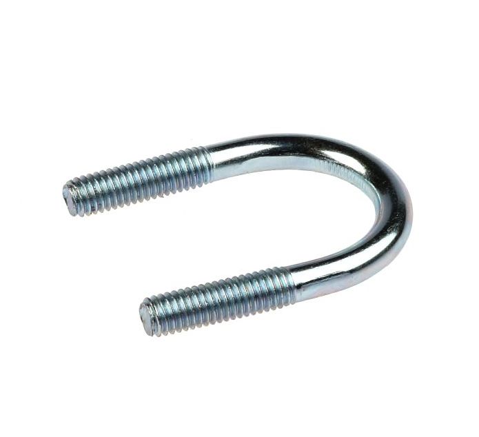 Een zilverkleurige draadbeugel M8 met elektrolytisch verzinkte afwerking en schroefdraad aan beide uiteinden op een witte achtergrond.