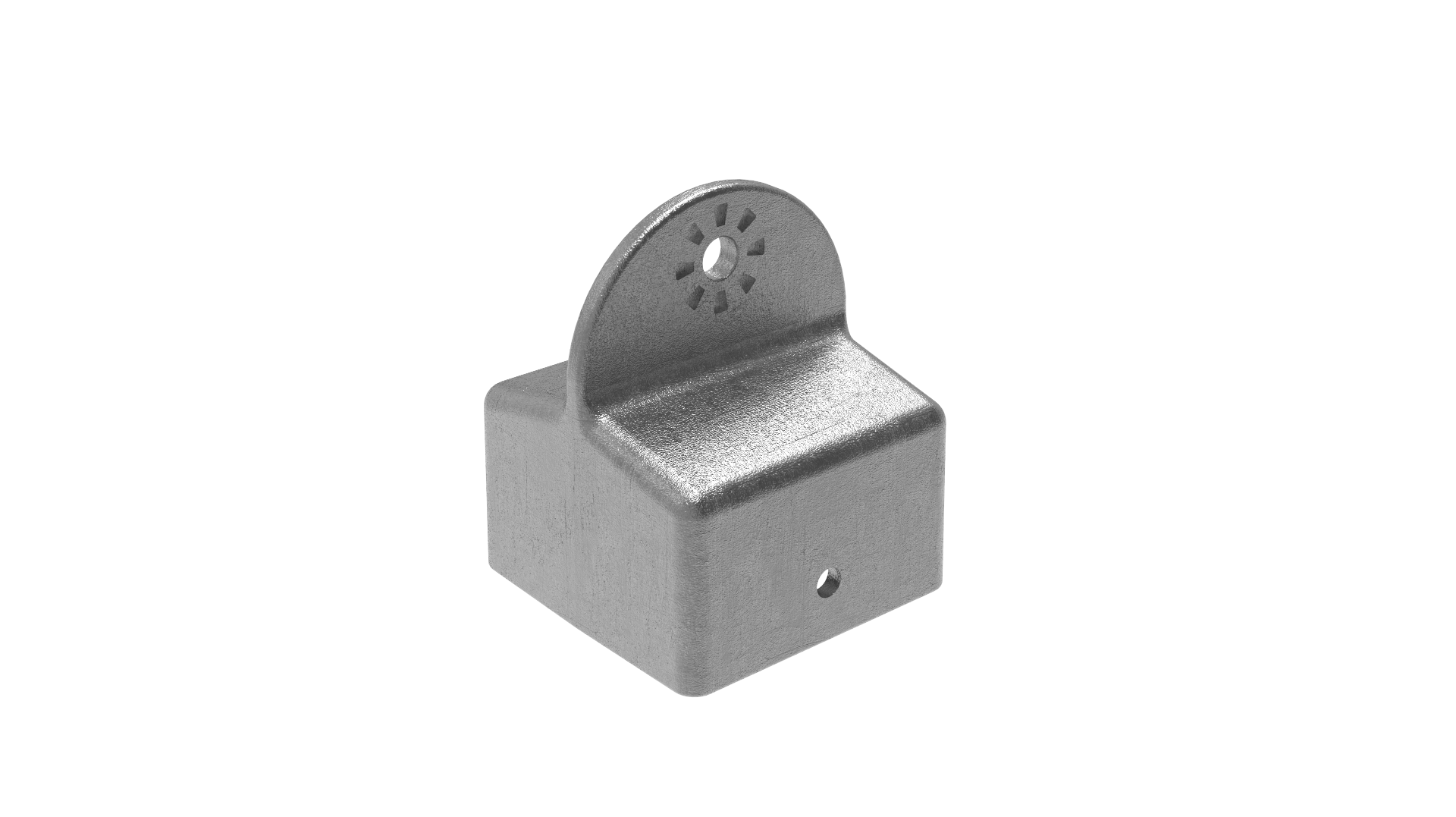 Een aluminium paalkop dop 60x60mm voor modulaire armen met een ronde bovenkant en centrale bevestigingsopening.