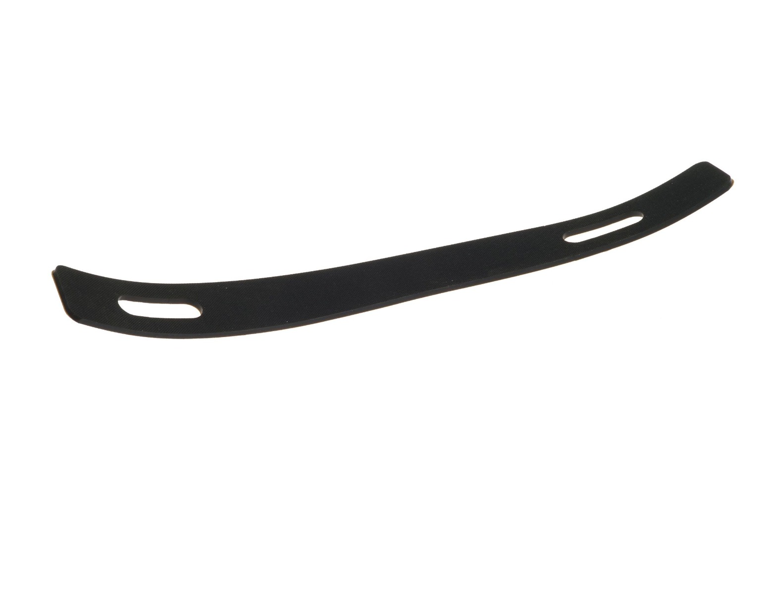 Zwart gebogen zelfklevend rubber inzetstuk met sleuven aan de uiteinden voor gebruik in een lipbeugel buisklem.