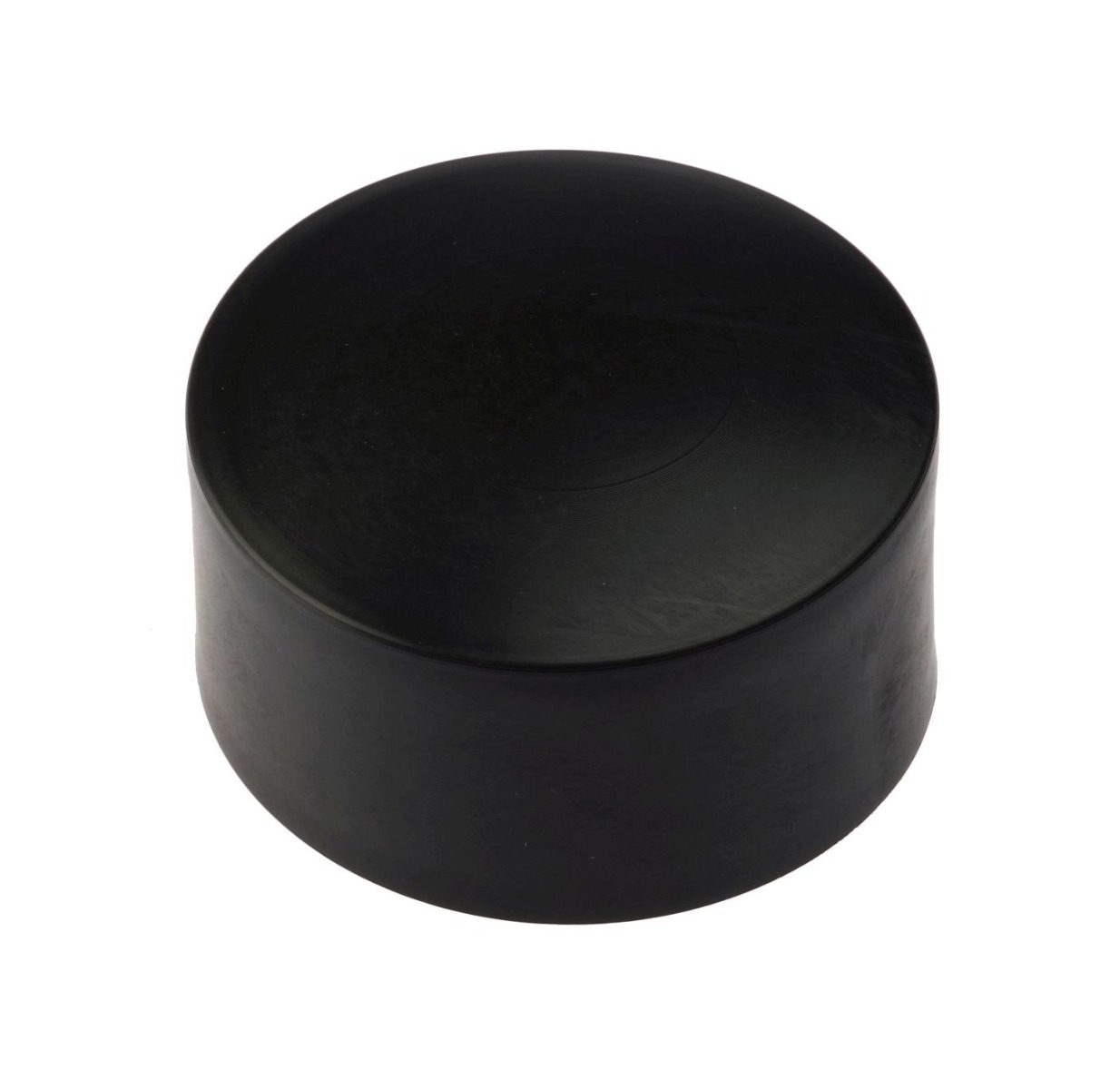 Een ronde zwarte kunststof paaldop voor externe montage op buizen met een diameter van 42mm tot 60mm.